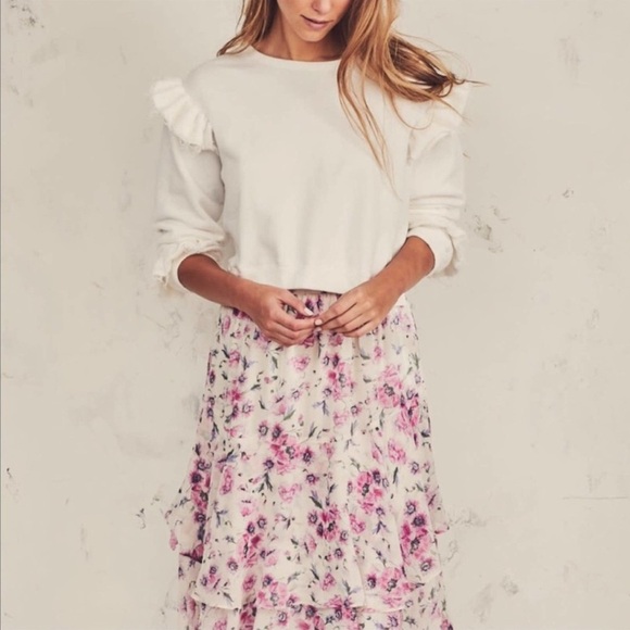 LoveShackFancy | Corrine White Ruffle Sweatshirt, medium - Picture 2 of 12